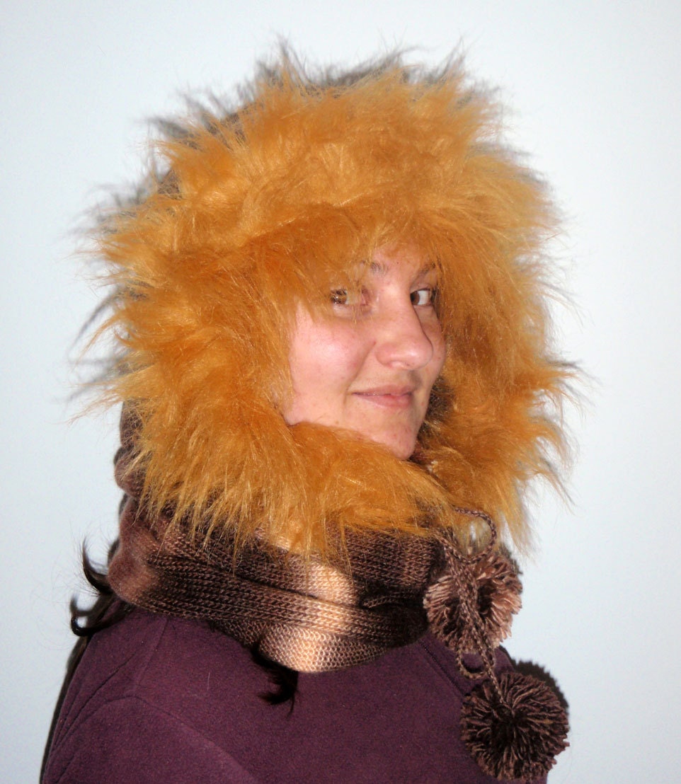 Knit Hood Hoody Scarf Hat super soft with faux Fur warm Winter Fashion Accessories