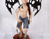 OOAK art doll male fairy fae Raven gothic inspired by Taylor Lautner human figurine sculpture goth gift present