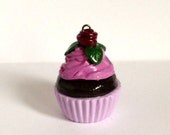 Purple Passion Chocolate Cupcake Charm Pendant Violet Rose