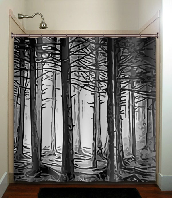 fifty shades of gray woodland forest trees shower curtain bathroom decor fabric kids bath white black custom duvet cover rug mat window