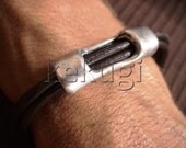 men dark brown leather bracelet with sterling silver plated tube spacer