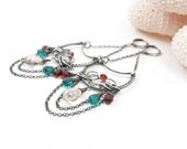 Silver wire wrapped dangle earrings , mystic quartz , garnet , paraiba quartz , long , luxury , wirework