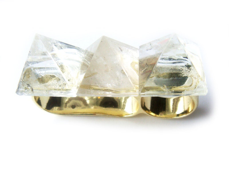 Natural Quartz Crystal Knuckle Duster Pyramid Ring