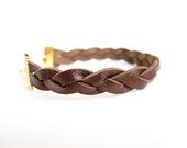 Brown bronze metallic braided leather bracelet