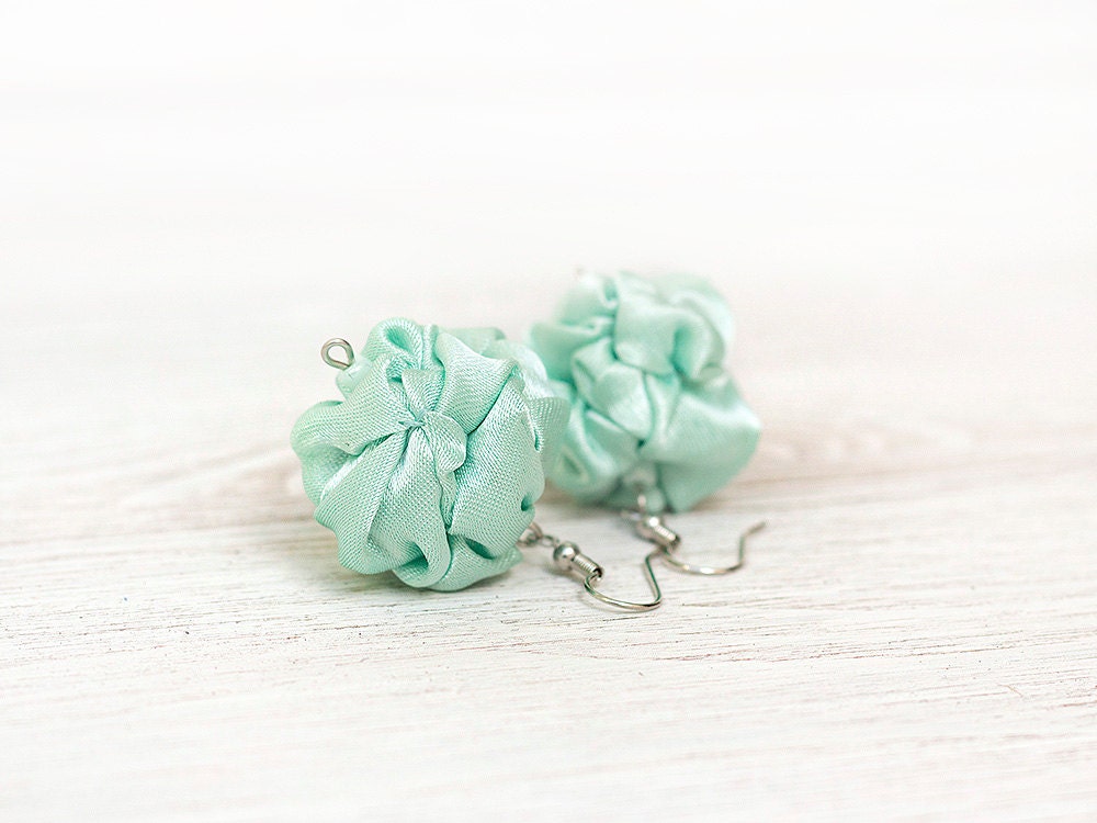 Mint green fabric bead Earrings