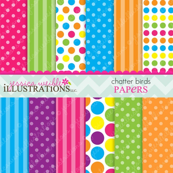 Chatter Birds Cute Digital Papers Backgrounds for Invitations, Card Design, Scrapbooking, and Web Design Il_170x135