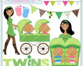 Strollin Double Boy and Girl V2 Cute Digital Clipart for Commercial or Personal Use, TWIN BOY and GIRL Clipart, Twins Stroller Il_170x135