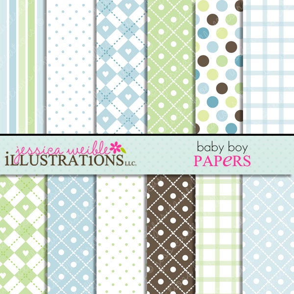 Baby Boy Cute Digital Papers for Card Design, Scrapbooking, and Web Design Il_570xn