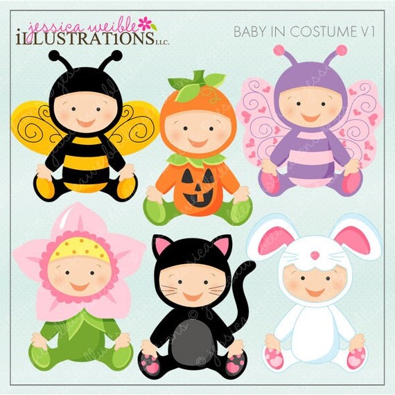 Baby In Costume V1 Cute Digital Clipart for Card Design, Scrapbooking, and Web Design Il_570xn