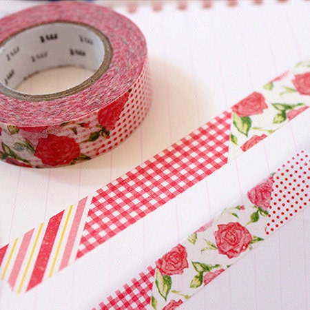 Flower Collage Adhesive Masking Tape - Red (0.6in)