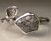 Rough Black Diamond Twig Ring in Sterling Silver, Engagement Ring