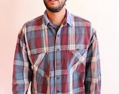 REDFORD 90s Faded Grunge Plaid Folk Mens Button Up Shirt