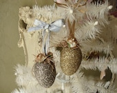 Glittered egg ornaments for Spring silver and gold Glass glitter egg ornaments easter mini egg spring ornaments shabby Cottage chic decor