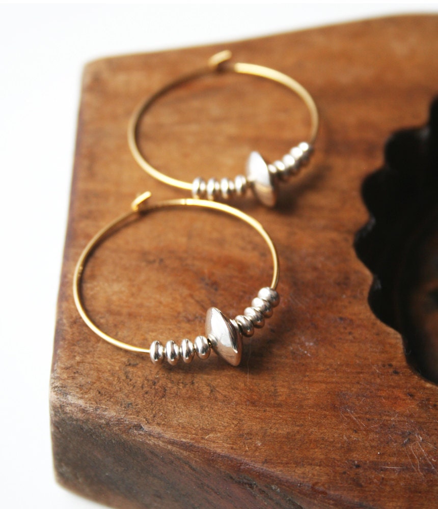 Silver and Gold Hoop Earrings, Summer Jewelry, Mixed Metals