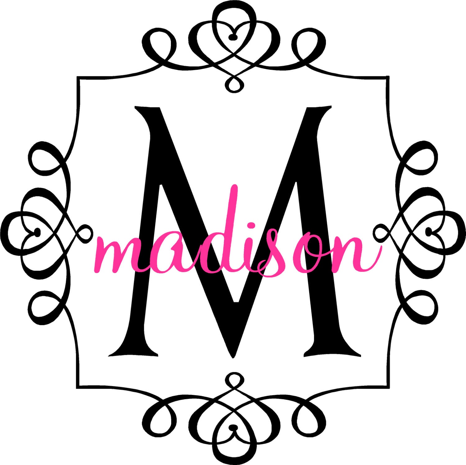 Personalized Name w Elegant Heart Frame Vinyl Wall Decal Lettering FREE SHIPPING Shabby Frame Chic Name Girl Baby Nursery