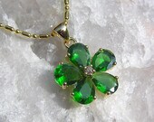 Green Emerald Flower Pendant - Vintage
