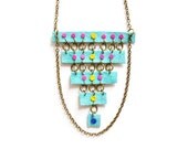 Leather Turquoise Pastel Bib Necklace Polka Dots Tiered Geometric Jewelry