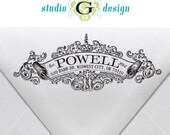 Personalized Custom Return Address Rubber Stamp  --  1.5 x 4 in VINTAGE ORNATE BANNER