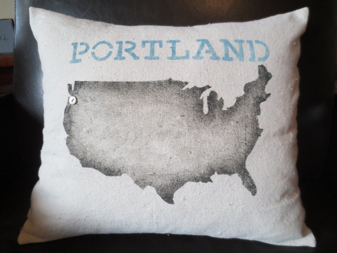 Dark Aqua Blue U.S. Silhouette Portland Pillow