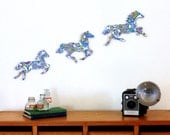Vintage Wallpaper Galloping Horses - Blue Retro