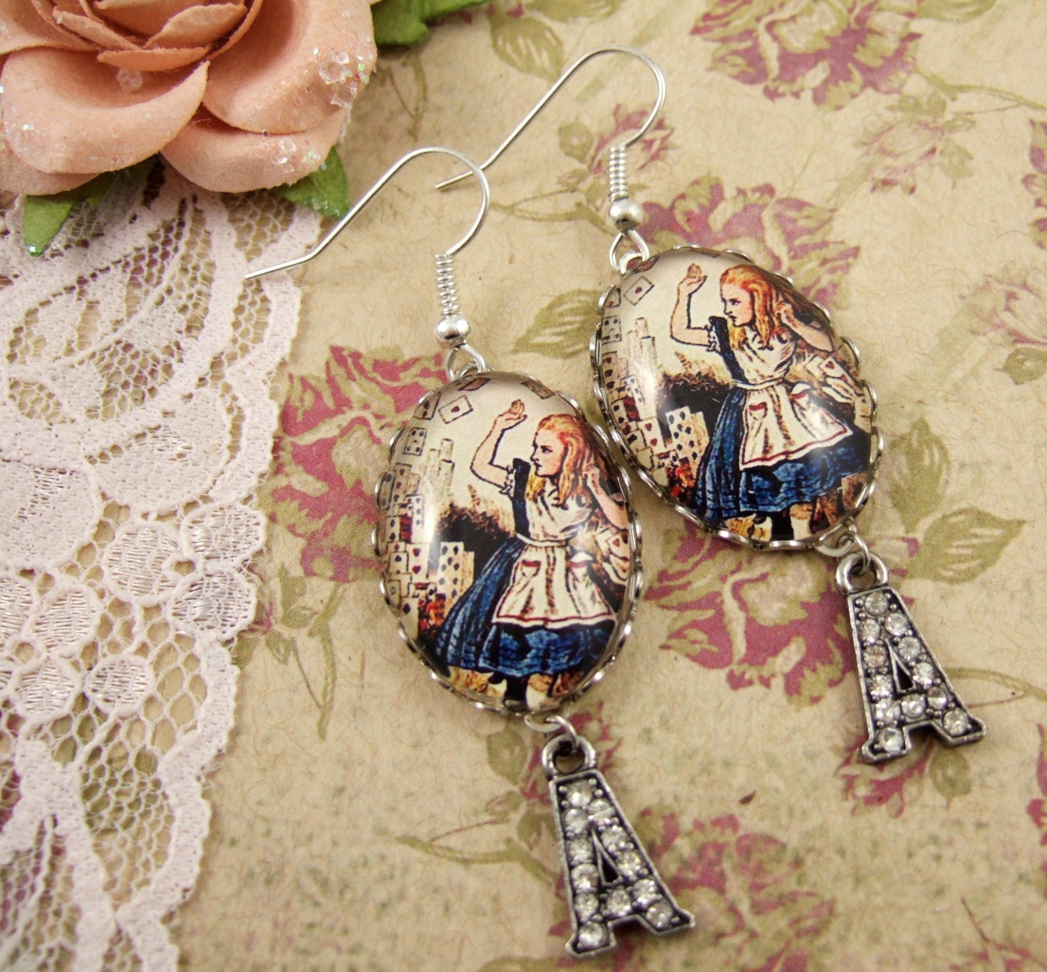 Alice in Wonderland Earrings Altered Art Earrings Cameo Earrings Alice in Wonderland Jewellery UK