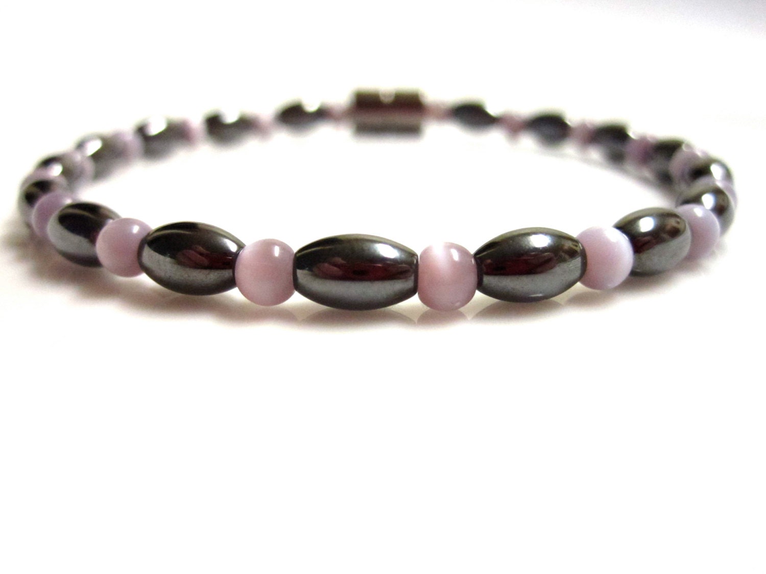 Magnetic Hematite Anklet, Lavender Cats Eye, Magnetic Anklet