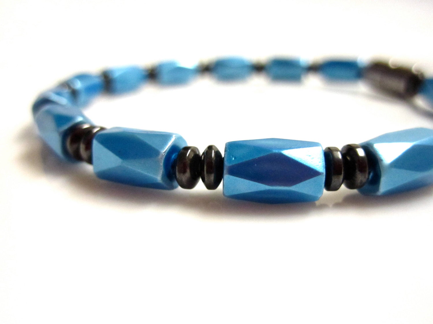 Magnetic Hematite Anklet, High Power Blue Faceted Magnetic Anklet