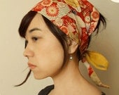 Hair scarf - Cotton Multi size -Kimono print Red Crane