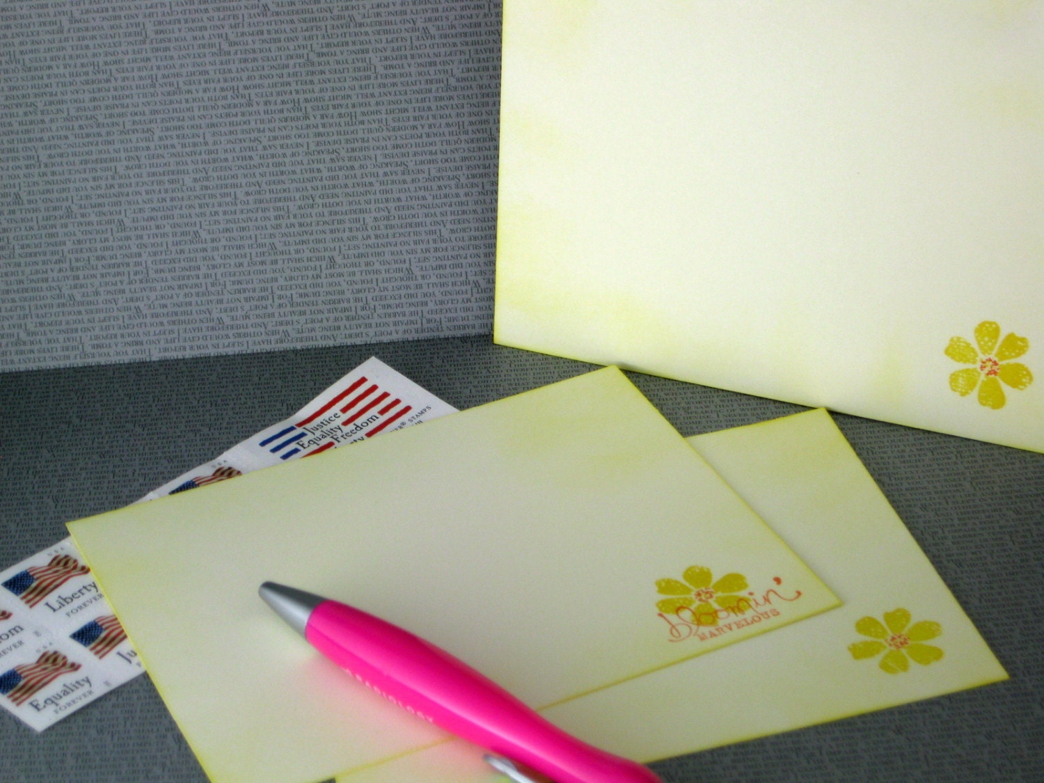 Handmade Flat Stationery Cards Yellow Daisy