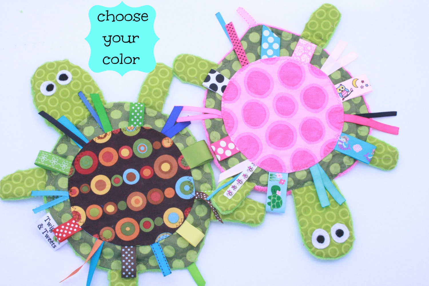 Yertle the Turtle- BROWN-BLUE or PINK -Crinkle Crackle Sensory toy