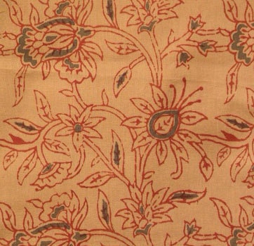 Flower Vines, Organic Cotton,  Herbal Dyes 2 Yards