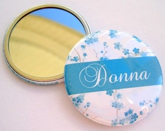 Tiffany Blue Pocket Mirror - Personalized - 2.25 Inches - Party Favor, Bridesmaid Gift, Shower Favor, Wedding Favor