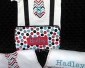 Onesie Bib Burp Cloth Wipes Case Baby Boy Chevron Personalized Monogrammed