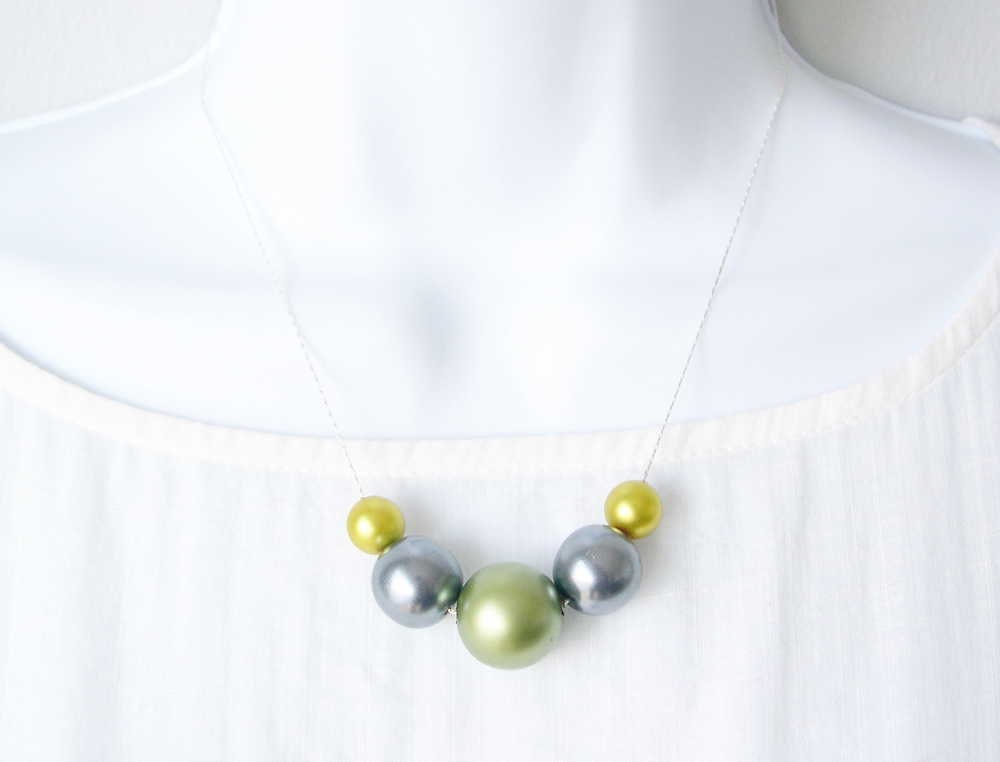 Chunky Pearl Necklace - Modern Jewelry, Sterling Silver, Grey, Gray, Avocado Green, Chartreuse Yellow, June Birthstone