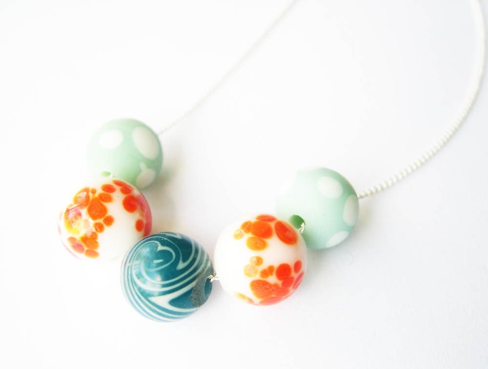 Beaded Jewelry, Orange and Blue Necklace, Aqua, Teal, Summer, Lampwork Beads, Matte Glass, Plated Metal or Nickel Free Sterling Silver