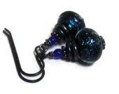 Dark Blue Earrings Gothic Blue Czech Glass Earrings Gothic Black Earrings Gothic Dark