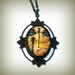 Dragonfly Necklace with Multi Color Wings, Black Flower Leaf, Antiqued Brass Chain - Dragonfly Necklace