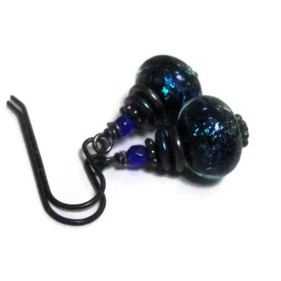 Dark Blue Earrings Gothic Blue Czech Glass Earrings Gothic Black Earrings Gothic Dark