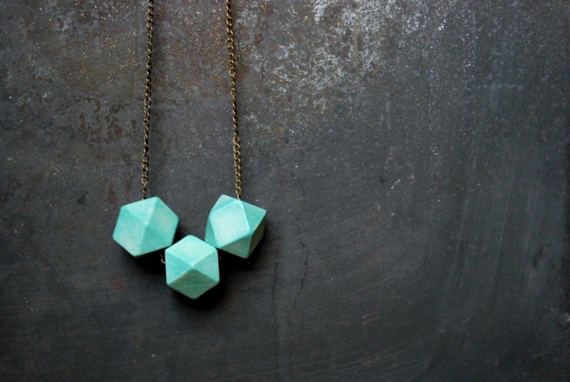 Teal Geometric Wood Necklace - Boho Necklace - Everyday