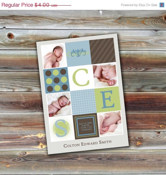 ON SALE 0242 Baby Birth Announcement Photoshop PSD Photo Card Template for Photographers - Boy Vol 4, 3 of 3 - Exact Size, Millers, Whcc or
