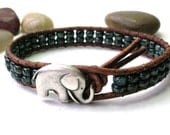 Black Leather wrap bracelet, Elephant Bracelet - Lucky Girl - Boho chic friendship bracelet, Bohemian jewelry, good luck charm, rustic