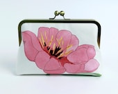 Coral Pink Poppy floral clutch with silk lining, Bag Noir, Bridesmaid clutch, Weddings bride formal clutch purse