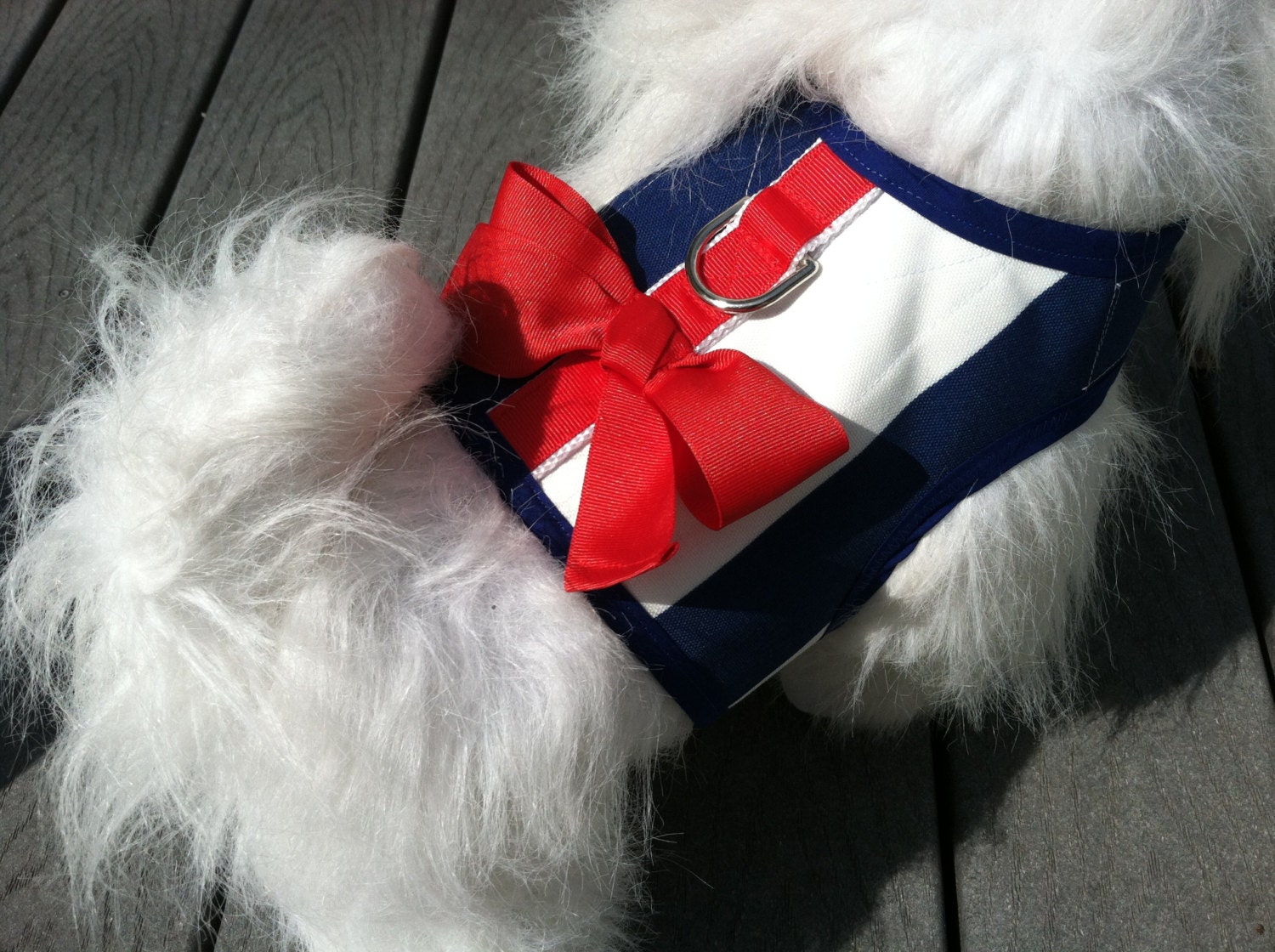 Red  White and Blue Small Dog Harness with Bow
