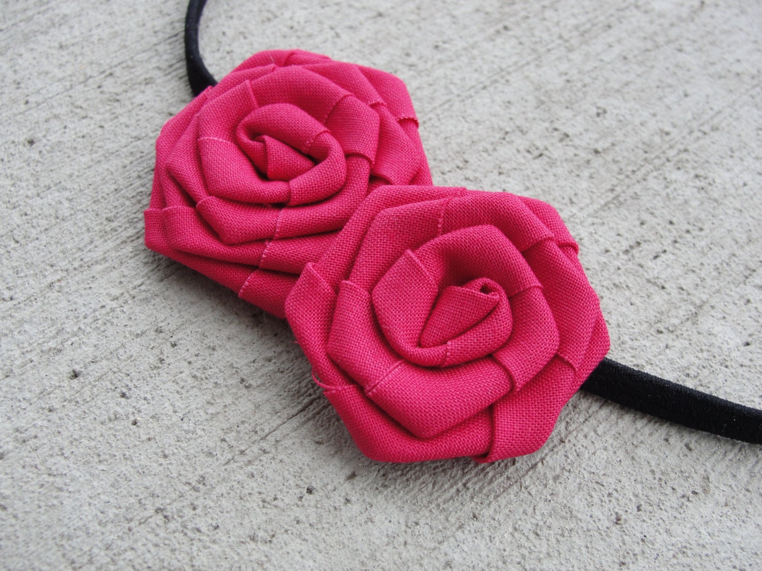 Hot Pink Fabric Flower Elastic Headband