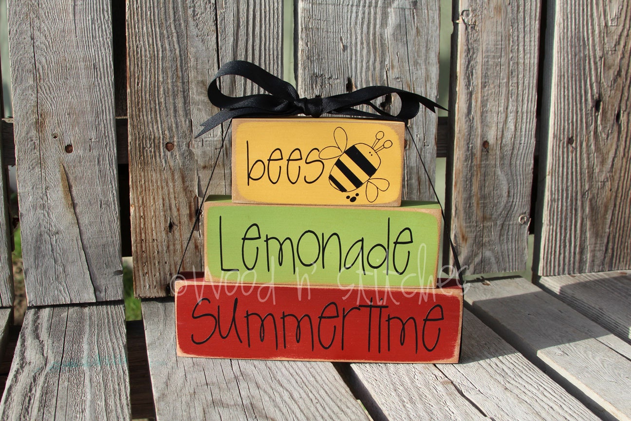 Summer Summertime Wood Block Set Seasonal Home Decor Primitive Seasonal Gift Birthday Americana Sign