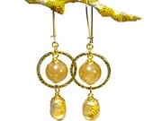Modern Gold Earrings, Bead Dangle Earrings