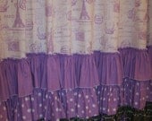 Lavender Purple & Cream French Postal Script Shower Curtain with Ruffles, Ruffles and  Ruffles -Eiffel Tower - Tres Chic