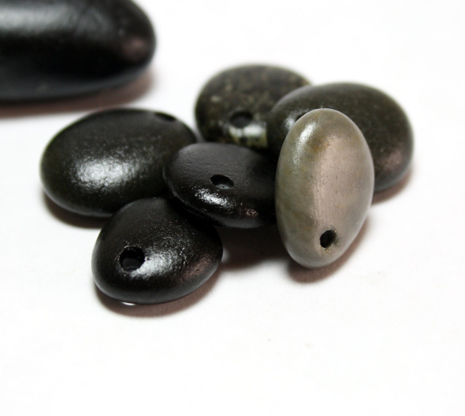 Black Beach Stones Pebbles Jewelry- Drilled Ebony Gothic Organic Pebble Jewellery- "Goth" by Allybeans