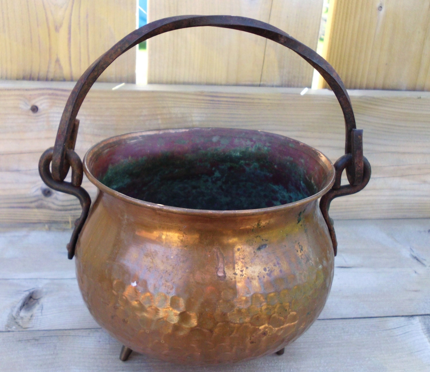 Hammered Copper Cauldron, Patina,  Rustic Witches Pot Belly Cauldron, Hammered Copper Kettle, Copper Pot, Witchcraft, Wicca, Magick Spells