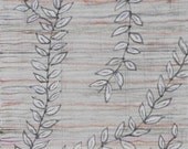 Leafy Vines Against Delicate Colored Pencil Lines / Mixed Media Drawing